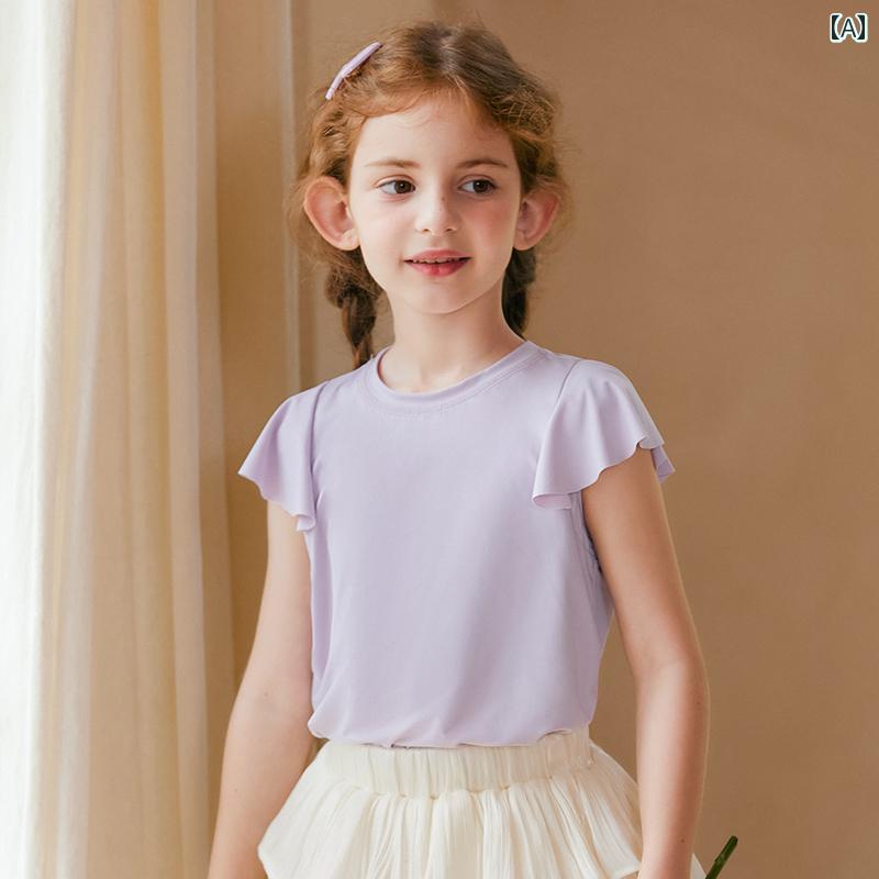 トップス プルオーバー 半袖 赤ちゃん服 心地よい キッズ 冷やりとした 夏 日焼押しとどめる 速乾 フライング 捩り ラウンド首っ玉