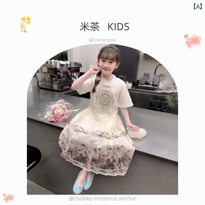 スカート ドレス スカート キッズ ファッション 子供服 サマー 子供 中国 漢服 プリンセス スーツ 夏 スタイル