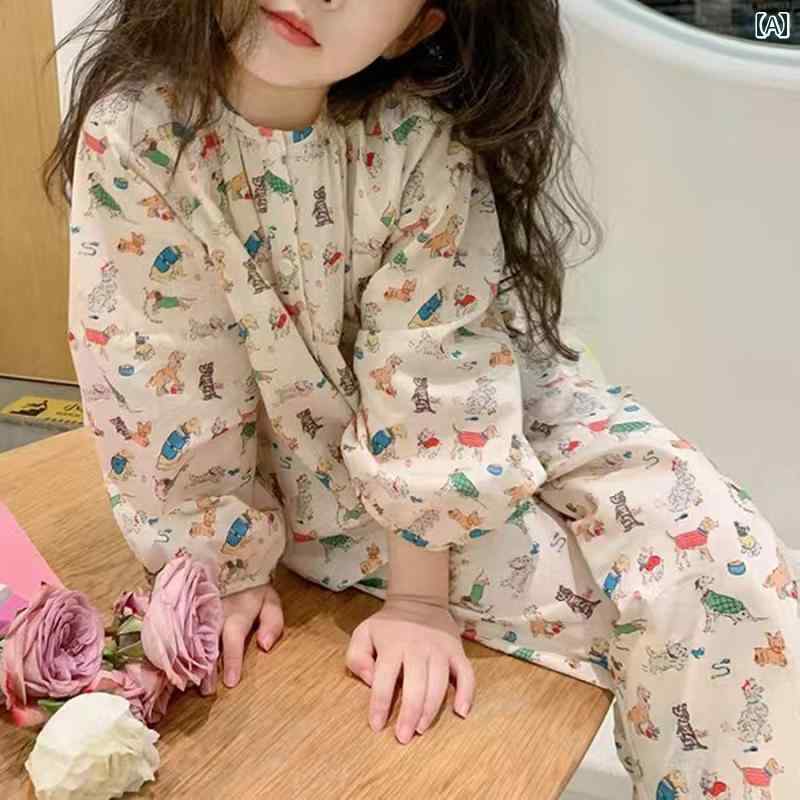 パンツ キッズ パジャマ ルームウェア 女の子 春秋 子供 プリント 長袖 ホーム 服 ベビー コットンカーディガン セット