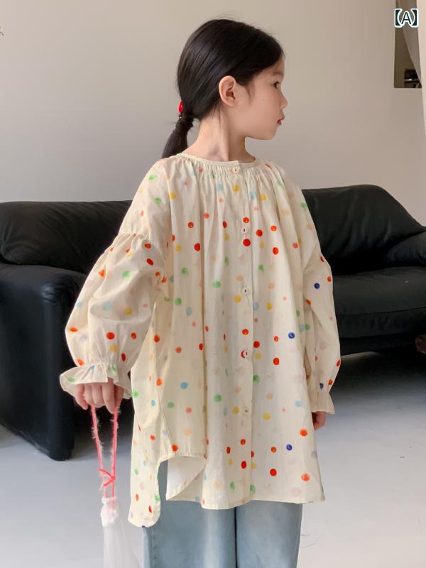 トップス シャツ スカート キッズ カジュアル 子供服 女の子 春 韓国 子供 おしゃれ 水玉 ミドル丈 ベビー 長袖 ラウンドネック