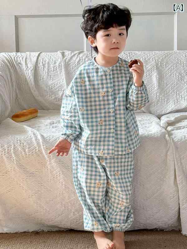 キッズ パジャマ ルームウェア 春秋 男の子 女の子用 子供 A級 綿 ガーゼ カーディガン家 着 セット 長袖 ベビー 快適 服