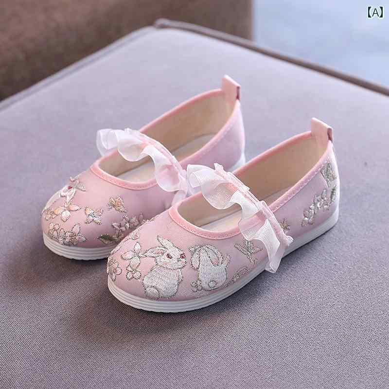シューズ 靴 子供靴 かわいい メリージェーン 歩きやすい キッズ 古風 女の子用 刺繍 中華風 柔らかい底 衣装 パフォーマンス 子供用 漢服 小さい 白い