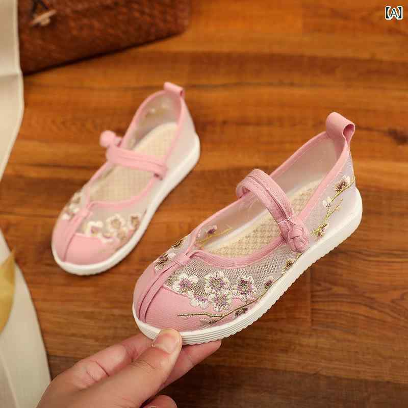 シューズ 靴 子供靴 かわいい メリージェーン 歩きやすい キッズ 春夏 女の子 刺繍 中華風 メッシュ 通気性 手 刺繍 レトロ 衣装 漢服