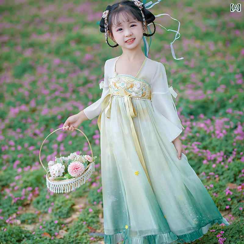 ドレス スカート 子供服 民族衣装 かわいい ベビー キッズ 漢服 女の子 春夏 アンティーク スーパー フェアリー 衣装 少女 子供 中華風 グリーン
