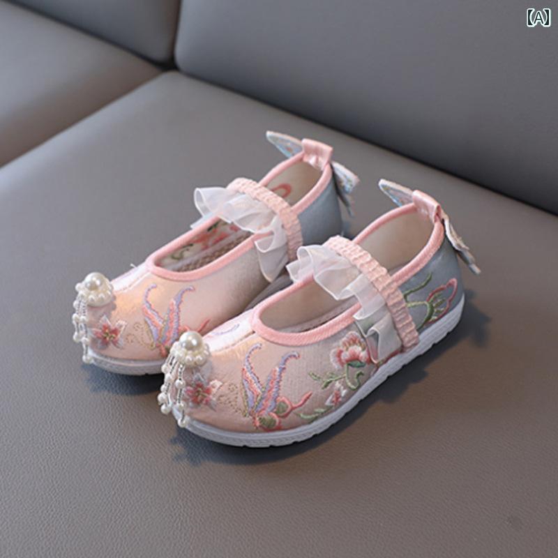 シューズ 靴 子供靴 かわいい メリージェーン ベビー キッズ 子供 漢服 女の子 布靴 実行 衣装 女児 赤ちゃん 中華風 春秋 グラデーション 刺繍 夏