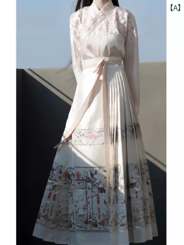 シャツ トップス スカート レディース 明代 漢服 民族衣装 かわいい COS 中華風 スタイル 刺繍 Vネック 女性 春秋冬 馬顔 子供