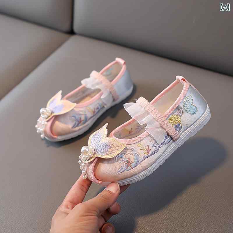 シューズ 靴 子供靴 かわいい メリージェーン ベビー キッズ 歩きやすい 中華風 漢服 春秋 女の子 赤ちゃん 子供 布靴 古風 アンティークスタイル 手 刺繍