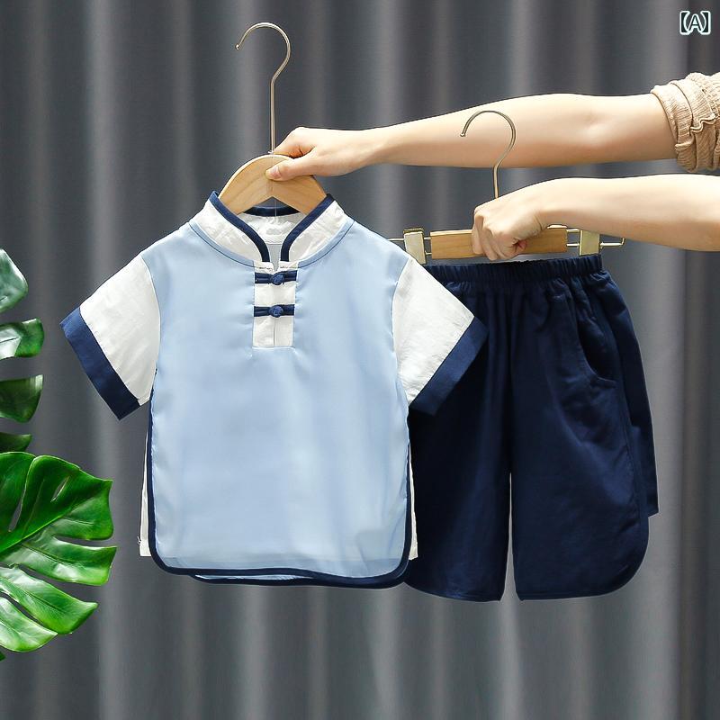 ドレス 漢服 子供服 夏服 民族衣装 かわいい COS チャイニーズ スタイル 子供 半袖 レトロ パフォーマンス 服 男の子 女の子 唐 スーツ 夏 赤ちゃん 中国 1歳