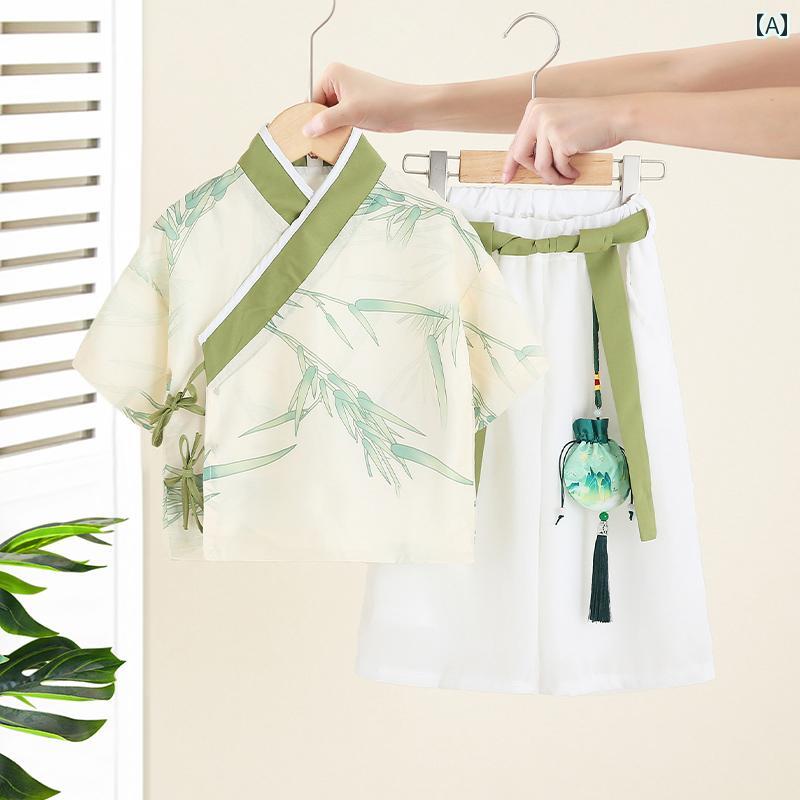 漢服 子供服 夏服 民族衣装 かわいい COS チャイニーズ スタイル 男の子 夏 衣装 レトロ 衣装 子供 夏 エスニック 服 セット 1歳 ベビー 服 中華 唐 スーツ