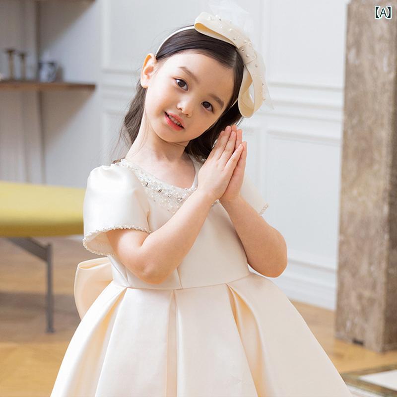 ドレス 女の子 ガールズ用 1歳 春夏 ベビー 子供用 プリンセス ふわふわ ガーゼ フラワーガール 高級感 おしゃれ ホワイト