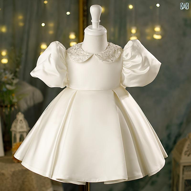 ドレス 女の子 子供 プリンセス 高級感 ホワイト フラワーガール 結婚式 幼女 誕生日 1歳 ベビー ガールズ おしゃれ｜セキュアデポ