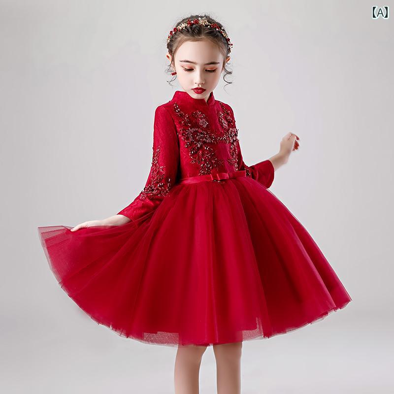ドレス 女の子 ガールズ フラワーガール ふわふわ 糸 子供 ハイエンド プリンセス ガール レッド キャットウォーク ホスト パフォーマンス 服 ライト 高級感｜セキュアデポ