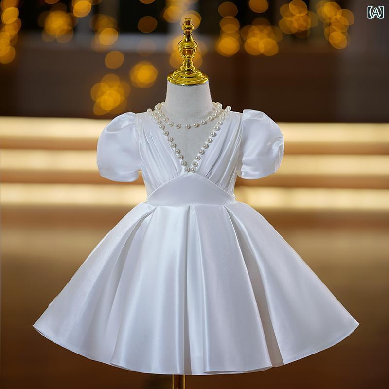 ドレス 発表会 子供 1歳 プリンセス フラワーガール 結婚式 小さい ガールズ 白 ウェディングドレス ガールズ ピアノ ホスト 演奏 衣装｜セキュアデポ