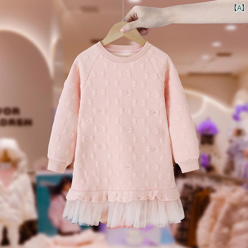ドレス キッズ ウェア ガールズ 秋冬 子供服 西洋風 幼児 赤ちゃん 裏起毛 厚手 リボン プリンセス
