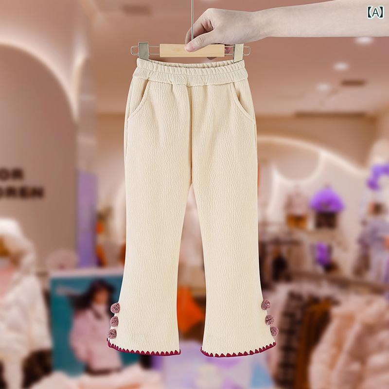 パンツ キッズ ウェア 女の子 ベル 秋冬 ベビー 女の子 ベルベット 厚手 西洋風 シェニール 無地 カジュアル