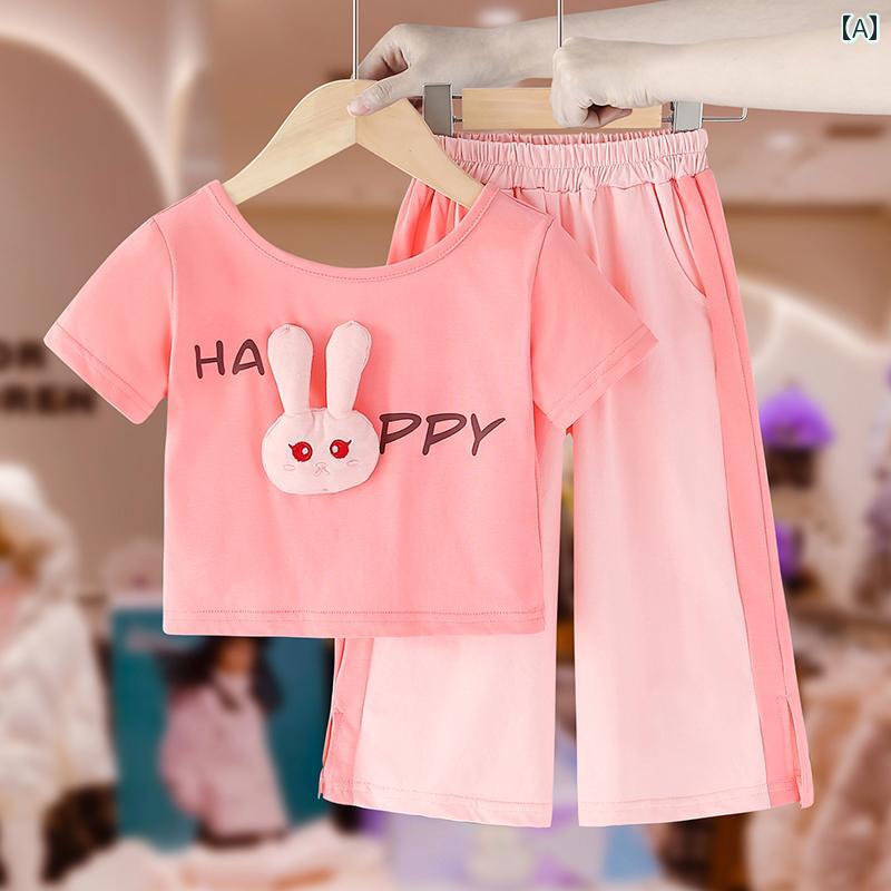トップス パンツ キッズ ウェア セットアップ ガールズ スーツ 夏 子供服 幼児 赤ちゃん ウサギ 蚊 2点 セット