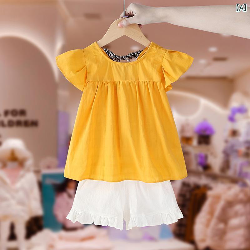 シャツ トップス キッズ ウェア 女の子 夏 スーツ 韓国 幼児 赤ちゃん ファッション 子供 半袖 ショーツ 2点 セット