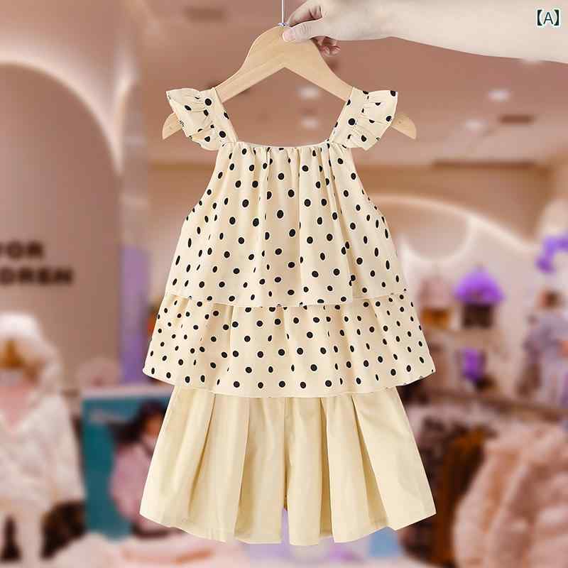 トップス キッズ ウェア ガールズ スーツ 夏 子供服 小さい ガールズ 水玉 クール ショーツ 洋風 ツーピース 薄型 セット 4,671円