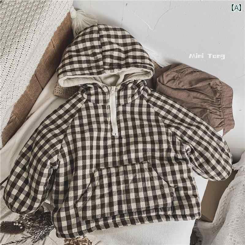 ジャケット 子供服 コットンリネン チェック柄 裏起毛 キルティング プルオーバー メンズ レディース用 ベビー 冬服 暖かい コットンコート