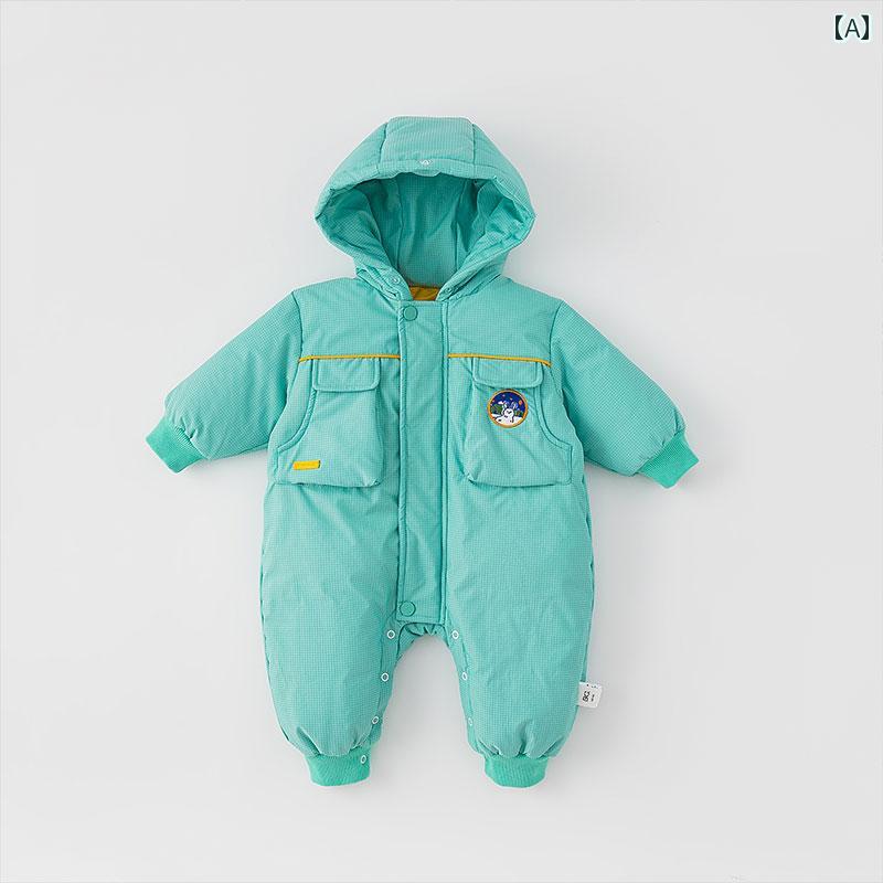 ジャケット 子供服 かわいい 子供服 ベビー ダウン ジャンプ スーツ 秋冬新 男の子 厚く 暖かい フード付き ダウン 外出 冬服 カバー 女性