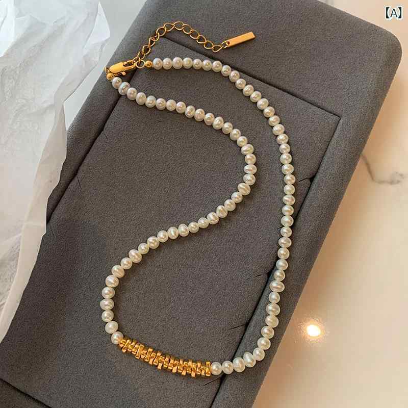 レディース ネックレス アクセサリー 女性用 淡水 キビ パールネックレス 軽量 フレンチ スプライシング ブロークン ゴールド ベビー ビーズ 鎖骨 ネックレス
