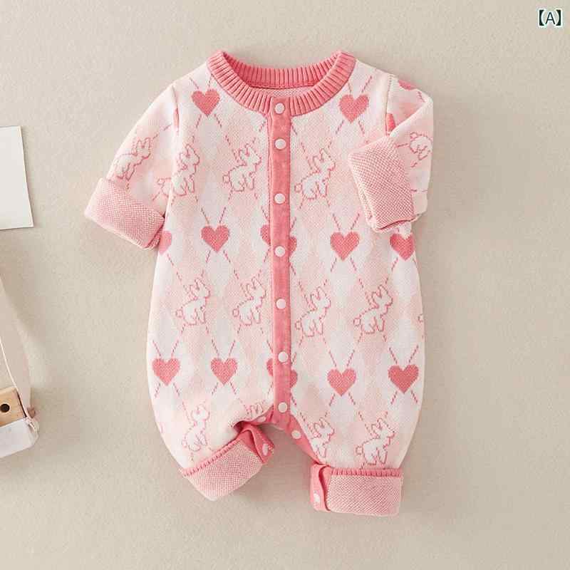 ロンパース かわいい ベビー ジャンプ スーツ 全身 ニット ジャカード 女 赤ちゃんかわいい 愛 ベビー 服 新生児 長袖 屋外 クロール 服
