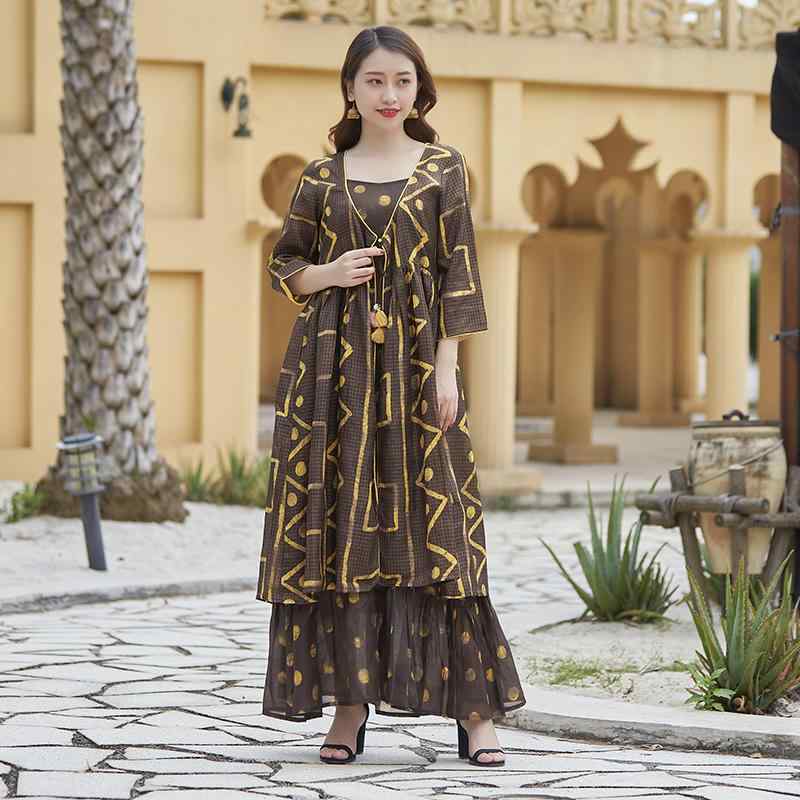 お召しもの レディース 流行り物 サベージ 佩び物 バーラット 言い慣わし的 服 綿 刷り上げる エスニック 2点 仕掛ける ロング 心地よい レトロ