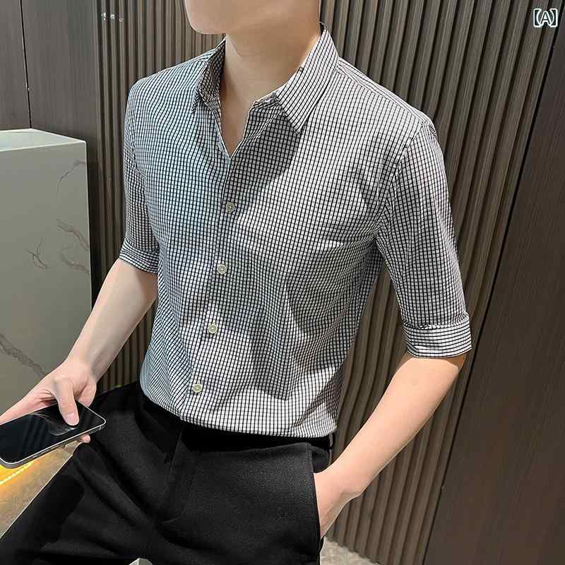 トップス プルオーバー メンズ 心地好い 七分袖 ハイエンド 夏 冷感 薄っぺら ミッド 捩り か細い 弱められた 照合のしるし柄 半袖