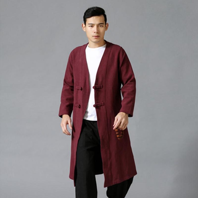 コート メンズ 秋 冬 長袖 中華風 紳士服 ウインドブレーカー ミドル丈 レトロ 唐 スーツ プレート ボタン リネン