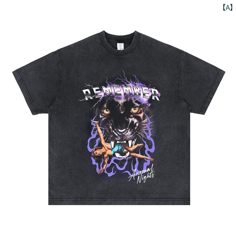 Tシャツ メンズ カジュアル おしゃれ 半袖 アメリカン ストリート オーバー サイズ コットン ウォッシュ ダメージ 加工 半袖 シャツ 夏 かっこいい