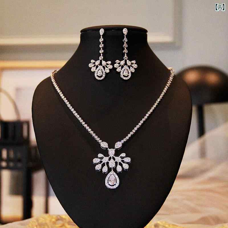 ネックレス イヤリング セット ピアス イヤークリップ ブライダル ドレス ディナー アクセサリー ストーン フレンチ 大粒 雫 パーティー華やか 花嫁
