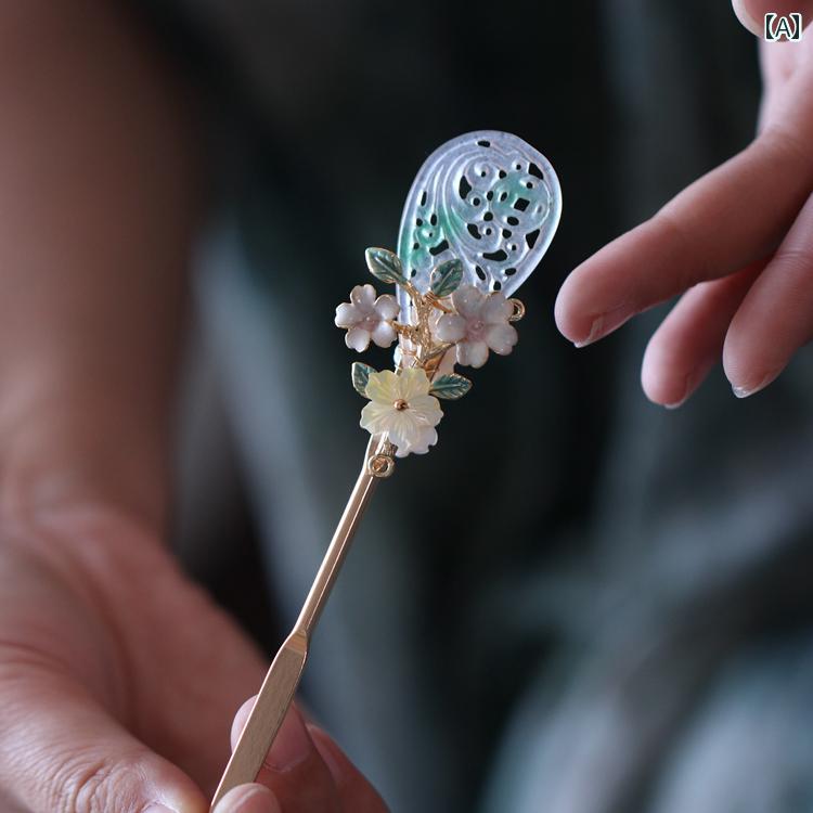かんざし レトロ モダン 大人式 母の日 グリーン 花 ヘアピン チャイナ風 アクセサリー アップ シンプル モダン 大人式 母の日 髪飾り