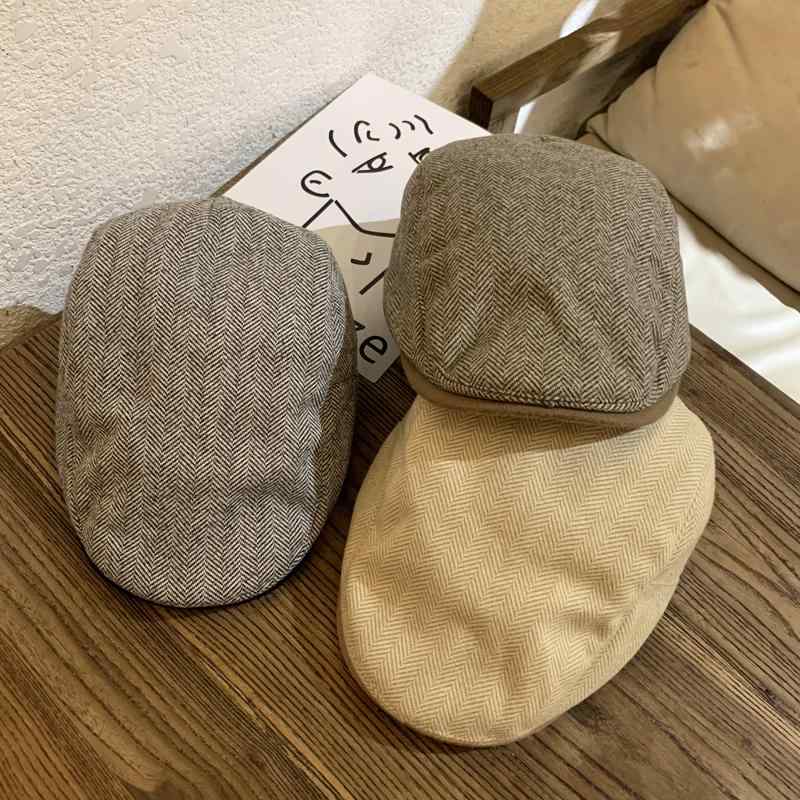 帽子 レトロ ストライプ フォワード ハット レディース 秋冬 芸術 カモノハシ 帽子 韓国 ファッション ベレー 帽 メンズ メンズ レディース兼 チェック