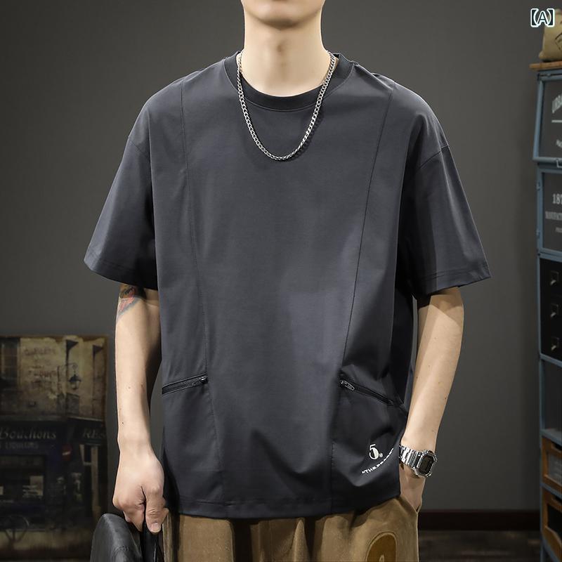 Tシャツ 夏 速乾 メンズ 薄手 アウトドア カジュアル ダブル ポケット シンプル 半袖 ひんやり 涼しい 快適