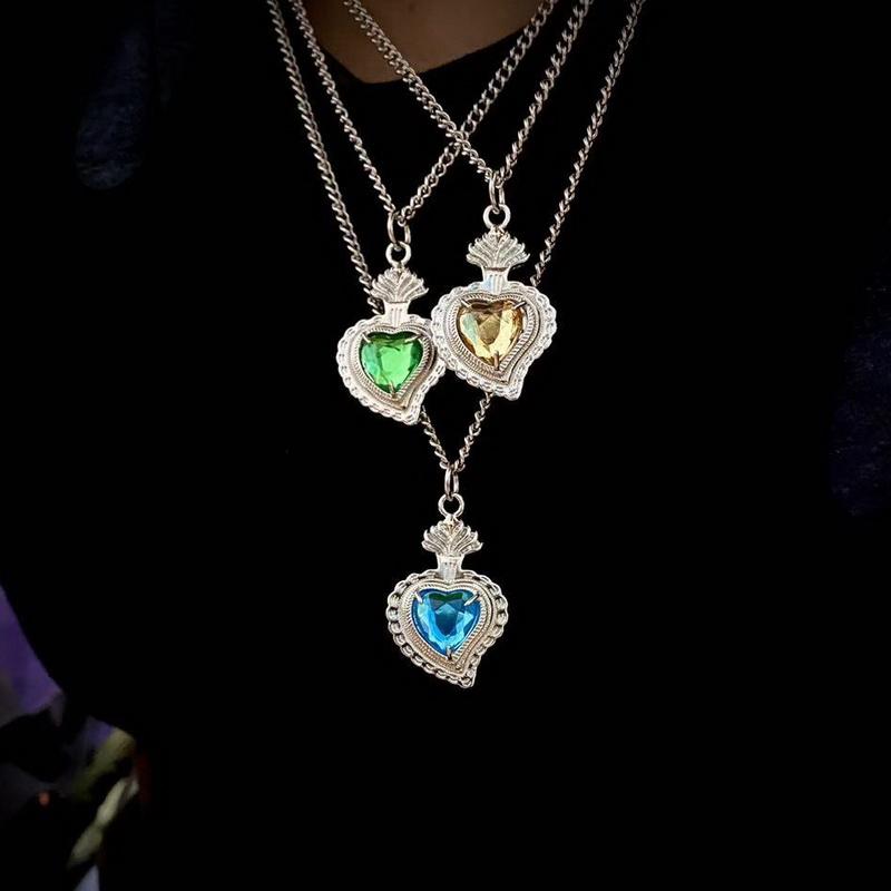 ネックレス かっこいい 宝石 ネックレス レトロ ラディアント ハート ペンダント ヒップホップ メンズ レディース アクセサリー
