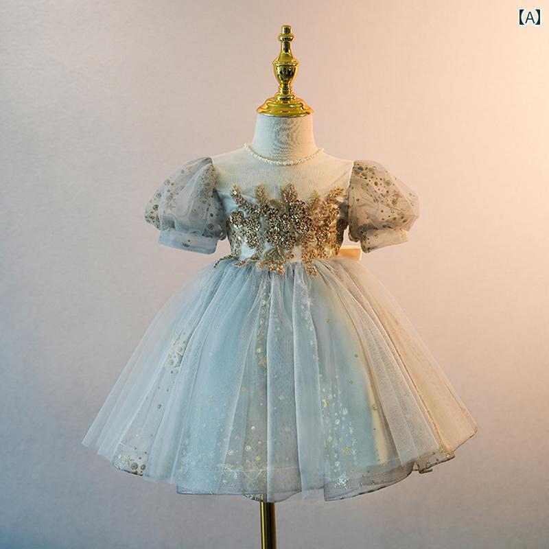 ドレス 発表会 ハイエンド ガールズ プリンセス 子供 フラワーガール 結婚式 小さい ガールズ ホスト ブルー ピアノ パフォーマンス 衣装