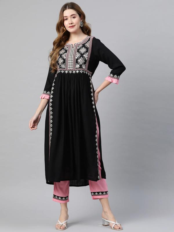 インド 伝統的 服 民族衣装 サイド カバー 2 ピース 綿 刺繍 ミドル丈 エスニック インド パキスタン 婦人服