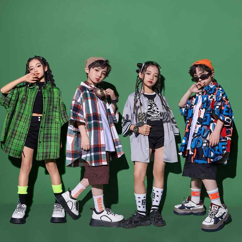 子供服 女の子 男の子 シャツ へそ出し ショートパンツ コスチューム バンド ダンス ヒップホップ ストリート系 パフォーマンス 衣装 セットアップ クール かっこいい キッズ