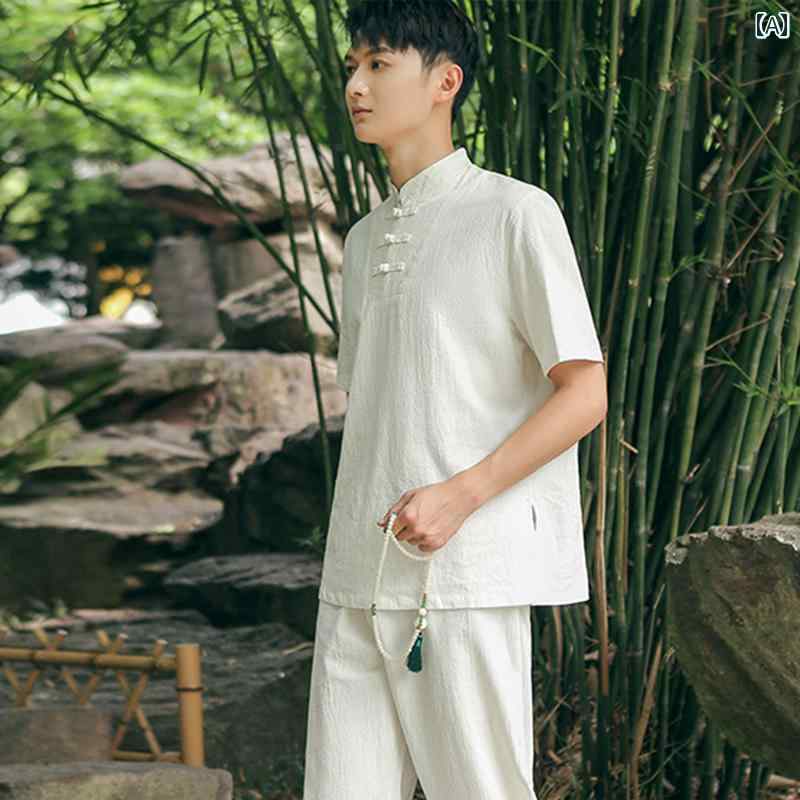 瞑想服 レディース メンズ トップス シャツ パンツ ボトムス チャイナ風 レトロ 唐装 仏教 瞑想 セットアップ セットアップ 夏