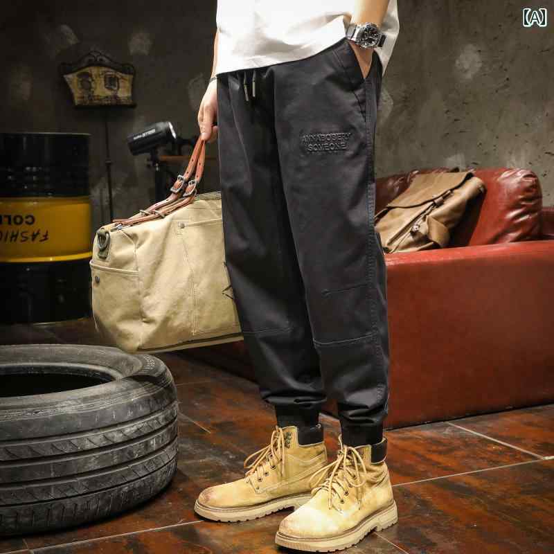 メンズ 長ズボン ロングパンツ 九分丈 短め ボトムス 春秋 アメリカン ワイドレギンス カジュアル アウトドア レトロ バッジ装飾 テキストステッチ装飾 カーゴ ややストレッチ性 ポケット装飾 バッジ装飾 レジャー｜セキュアデポ