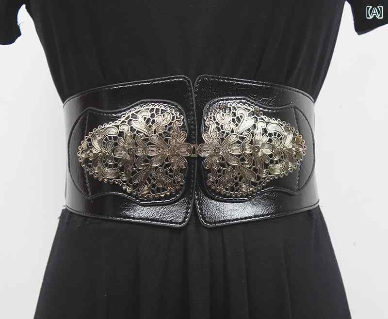 ウエストマーク ベルト コルセット レディース ファッション 装飾 ドレス ストレッチ 生地 ベルト ワイド レディース 黒 puレザー 個性