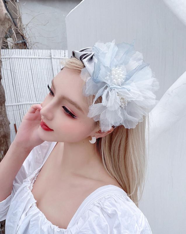 ヘアバンド スーパーフェアリー インク大 花 パール プリーツ ワイドヘッドバンド 写真 ヘアアクセサリー 休暇 ヘッドバンド ヘアピン 韓国 帽子 カチューシャ