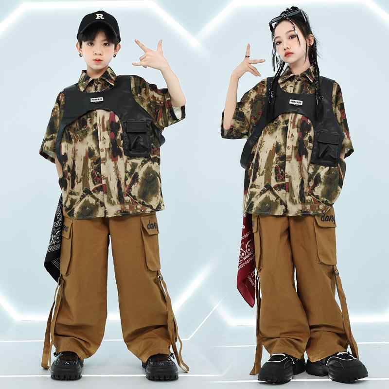 子供服 女の子 男の子 シャツ ベスト パンツ コスチューム バンド ダンス ヒップホップ ストリート系 パフォーマンス 衣装 クール かっこいい キッズ
