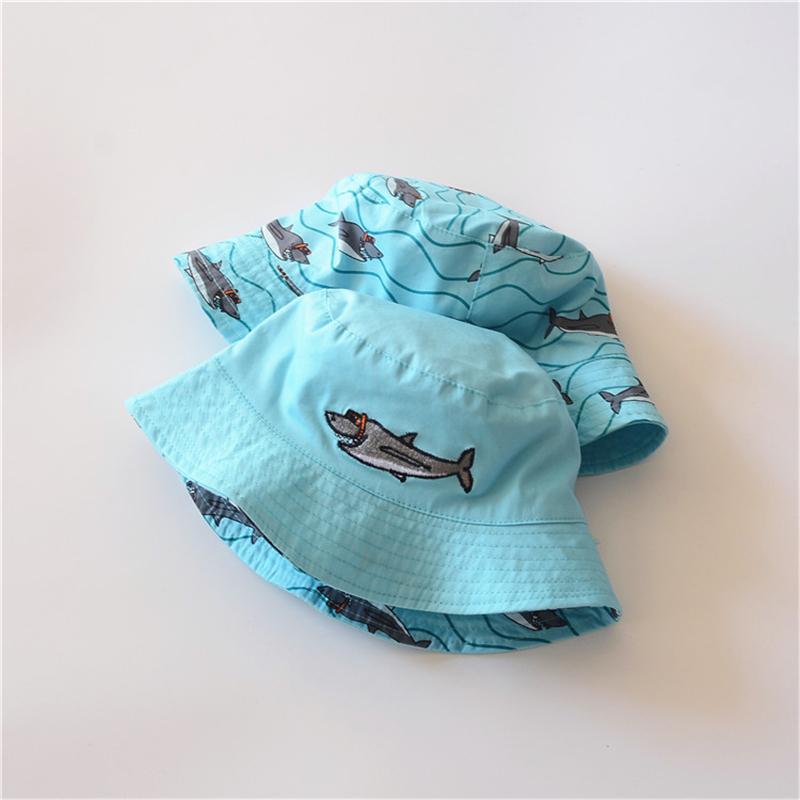 サンハット 男の子 両面 日焼け防止 フィッシャーマンハット 春夏秋 赤ちゃん 薄手 綿 かわいい 刺繍 サメ サンバイザー コットン バケットハット レジャー