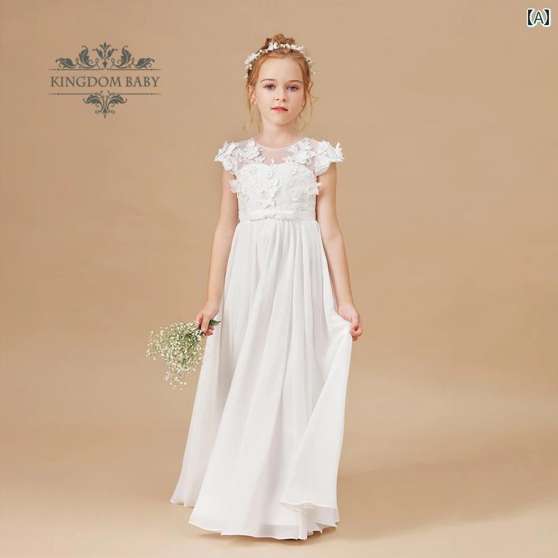 キッズ パーティードレス ジュニア ファッション 女の子 子供 ドレス 夏 白 フラワーガール 結婚式 誕生日 発表会 パフォーマンス 衣装