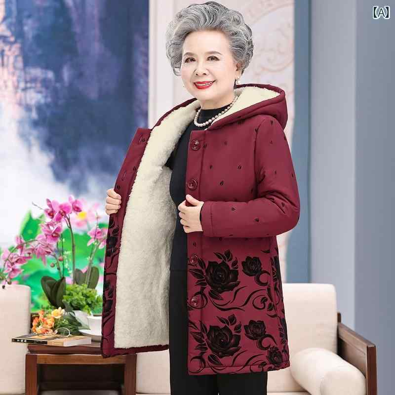 レディース 冬 おお祖母ちゃん セットアップ 綿入れ  年がしら 流行り物 ポリエステル ボンネット 厚地の外套 上衣 アウター ゆったり印字機 大きめ大きさ 衣嚢 生あたたかい