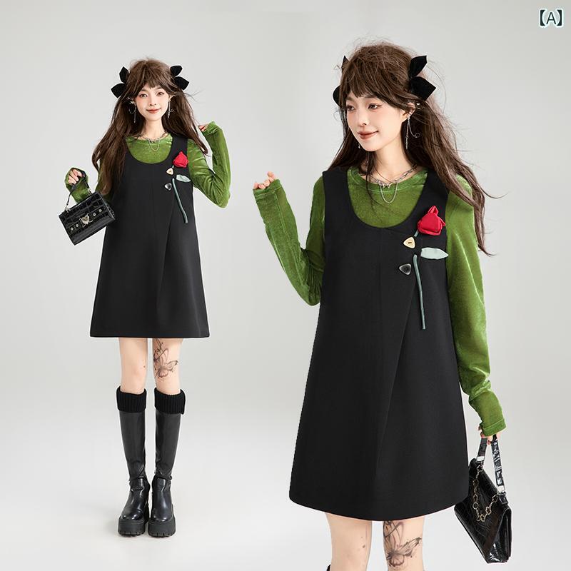 ブラック ワンピース ベルベッド長袖トップス 秋冬 ノースリーブ ワンピース おしゃれ かわいい 韓国 ファッション 女子力アップ アップ効果 デート セレモニー 仕事 快適アイテム｜セキュアデポ