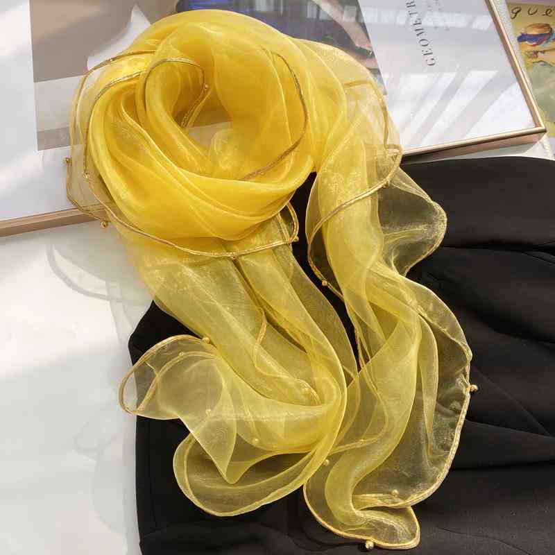 レディース 秋 春 夏 スカーフ 韓国オー ガンザ ソリッドカラー スカーフ ショール 兼用 日焼け防止 ビーズ ガーゼ スカーフ 4,483円