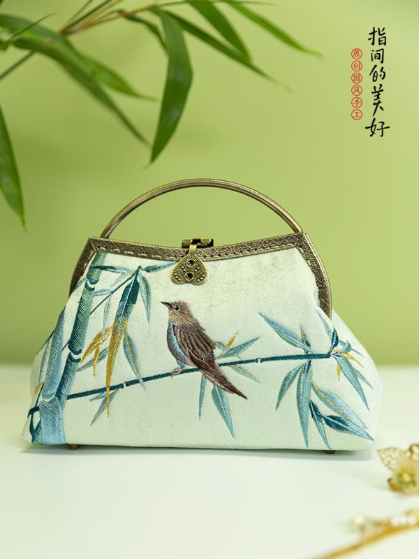 ハンドバッグ おしゃれ チャイナ風 レトロ 鞄 ゴールドバッグ ワンショルダーバッグ クロスボディバッグ 鳥 バード 上品 刺繍