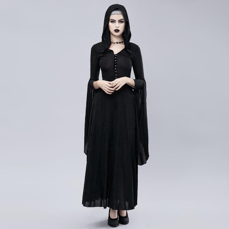 レディース 秋冬 ドレス ブラック フード ニット アニメ ハロウィン コスプレ 衣装 ゴス